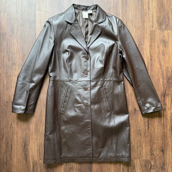 All Saints Archival 4‑Button Longline Pig Nappa Leather Coat Size 12 - Picture 4 of 13
